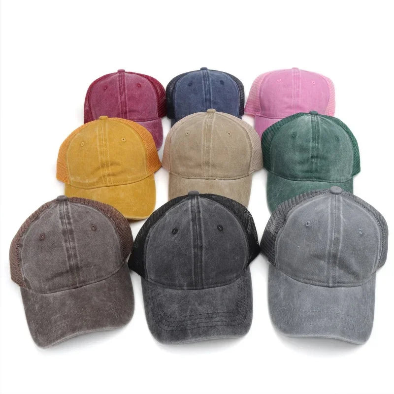 Vintage Washed Mesh Baseballkappe – Atmungsaktive Retro Trucker Cap im Used Look für Damen & Herren mit verstellbarer Passform